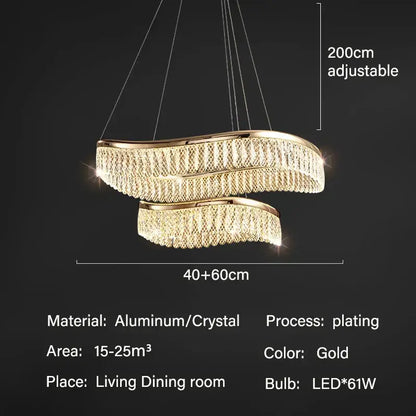 Gold-plated aluminum and crystal decorbites crystal chandelier with modern swirling double-ring design for luxury lighting