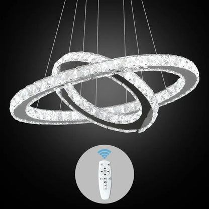 Decorbites crystal chandelier featuring multi-ring design with crystal bands and a remote for living and dining rooms