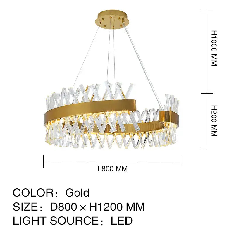 Gold-toned decorbites crystal chandelier with clear crystal accents and led lighting for hotel and living room use