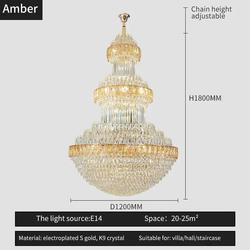 Amber brand tiered decorbites crystal chandelier with electroplated gold and k9 crystal for luxury lighting