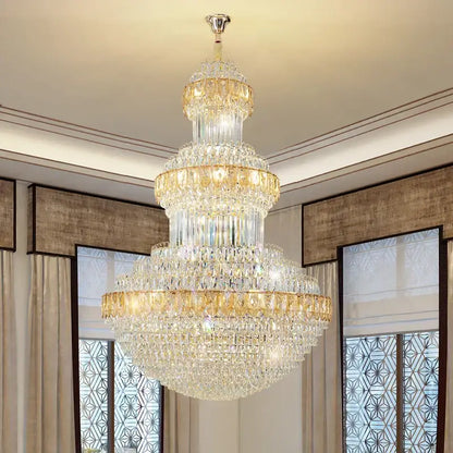 Decorbites crystal chandelier with cascading clear and gold-toned crystals for luxury villa hotel office lighting