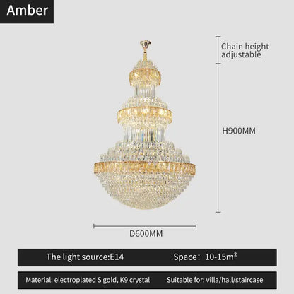 Amber brand tiered decorbites crystal chandelier with electroplated gold and k9 crystal for luxury villa and hotel lighting