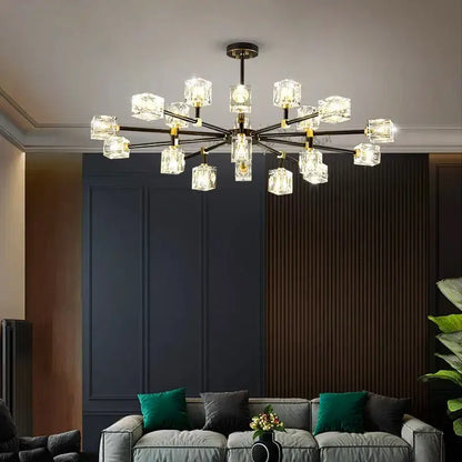 Modern decorbites crystal chandelier with clear crystal cube shades and dark bronze metal frame for living room or bedroom