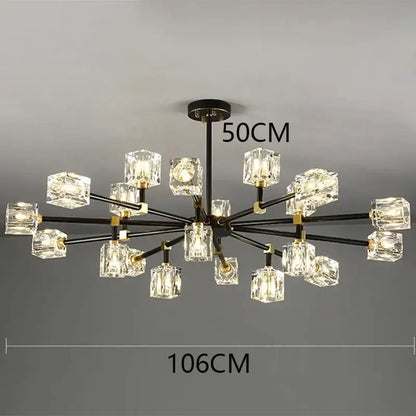 Modern black and gold decorbites crystal chandelier with clear crystal cube shades for luxury living room and bedroom lighting