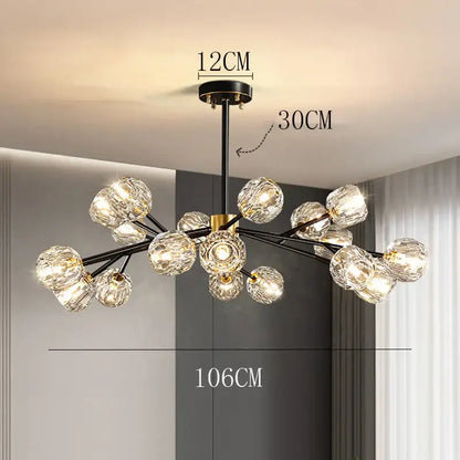 Modern black and gold branch-style decorbites crystal chandelier with faceted globe bulbs for luxury living and dining rooms