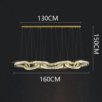 Gold-toned decorbites crystal chandelier with modern interlocking rings and crystal accents for luxury living room lighting