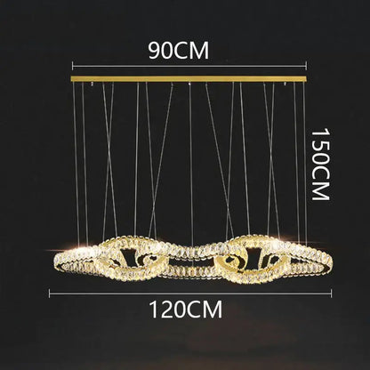 Decorbites crystal chandelier gold-toned with elongated oval design for luxury living room and dining room lighting