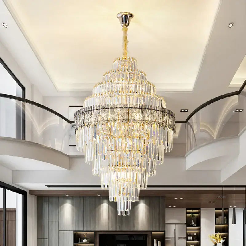 Decorbites crystal chandelier luxury multi-tiered clear and gold-toned crystals with polished chrome ceiling fixture