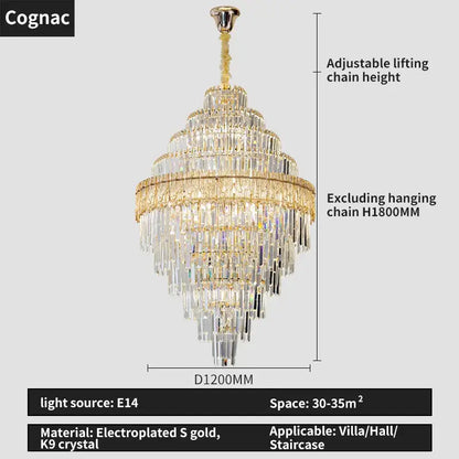 Gold-plated decorbites crystal chandelier with cascading k9 crystal tiers for luxury living room lighting