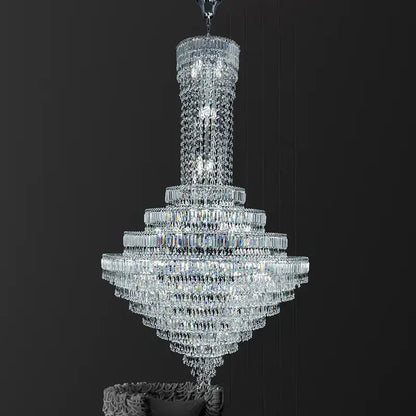 Decorbites crystal chandelier with multi-tiered clear faceted crystals and polished chrome for luxury living spaces