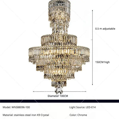 Chrome-finished decorbites crystal chandelier with clear crystal tiers and stainless steel frame for luxury living spaces