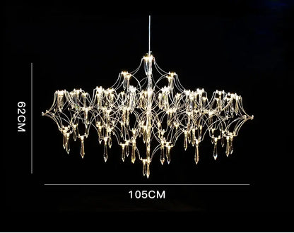 Elegant decorbites crystal chandelier with symmetrical web-like design and glass droplets for living room and bedroom