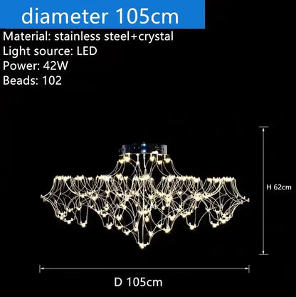A modern decorbites crystal chandelier with 105cm diameter stainless steel frame and led crystal beads lighting
