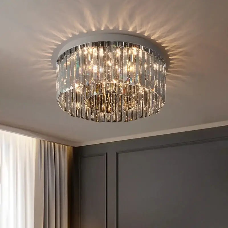 Circular decorbites crystal chandelier with vertical prisms and metallic frame ceiling light for luxury home interior decor