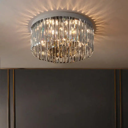 Decorbites crystal chandelier circular ceiling light with cascading crystal prisms and sleek chrome frame for interior decor