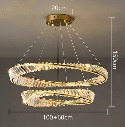 Gold-toned decorbites crystal chandelier with double-ring design and crystal accents for living room and bedroom lighting