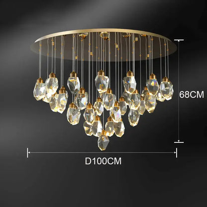 A modern decorbites crystal chandelier with gold frame and clear glass pendant light for living and dining rooms