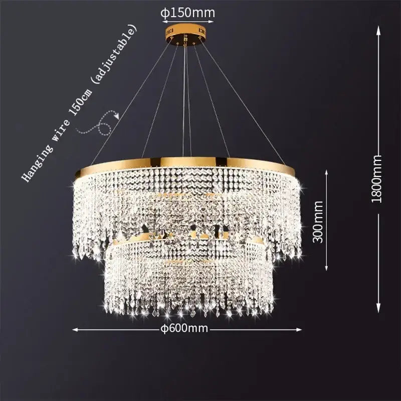 Gold-toned decorbites crystal chandelier with double-tier cascading glass beads and 150cm adjustable hanging wire for living room