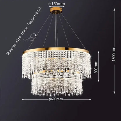 Gold-toned decorbites crystal chandelier with double-tier cascading glass beads and 150cm adjustable hanging wire for living room