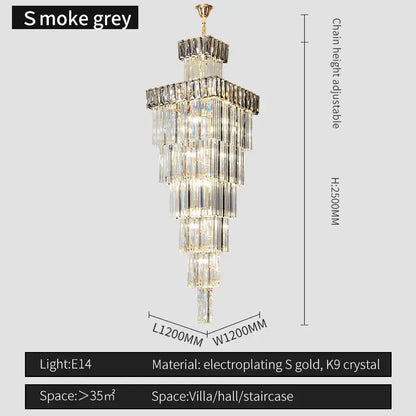 DecorBites crystal chandelier with cascading clear k9 crystal rods and smoky grey electroplated s gold frame for lofts