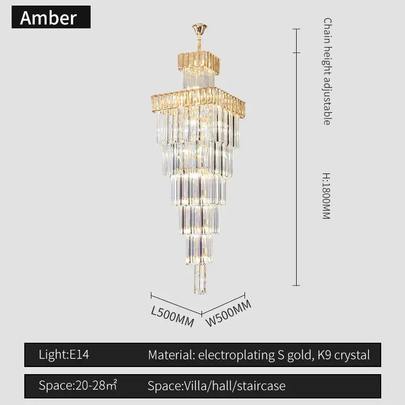 Amber brand decorbites crystal chandelier with tiered electroplated gold and k9 crystal for duplex loft lighting