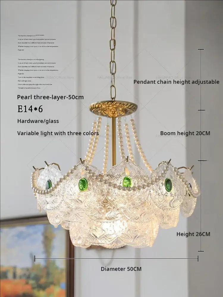 Elegant decorbites crystal chandelier with three pearl layers gold hardware clear glass shades green gemstones for home decor