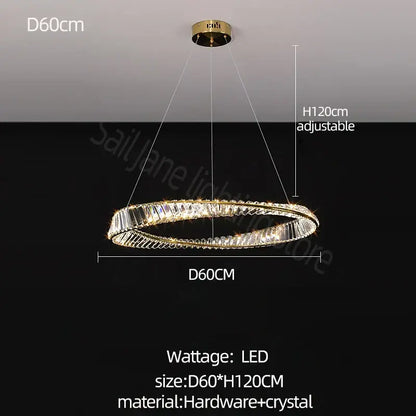 Decorbites crystal chandelier with modern circular led design, gold-toned frame, and embedded crystal accents for elegant living spaces