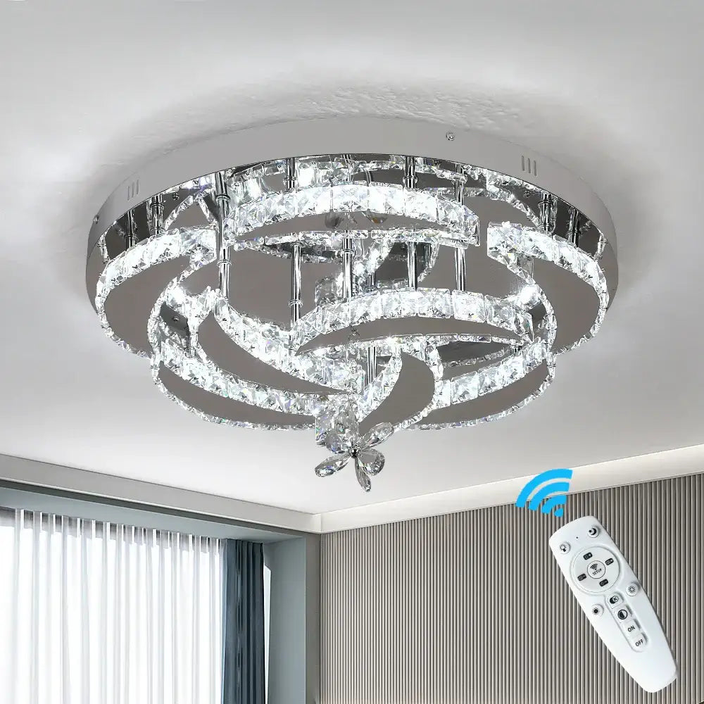 Decorbites crystal chandelier featuring modern dimmable LED pendant with clear faceted crystals and butterfly pendant