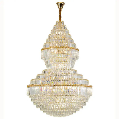 DecorBites crystal chandelier with gold metal frame and cascading clear crystals for modern loft and villa lighting
