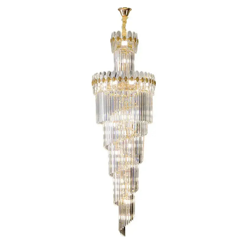 Decorbites crystal chandelier featuring gold-toned accents and cascading clear glass rods for modern villa halls