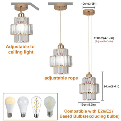 Gold-toned decorbites crystal chandelier with tiered crystal glass shades and adjustable chain for living room lighting