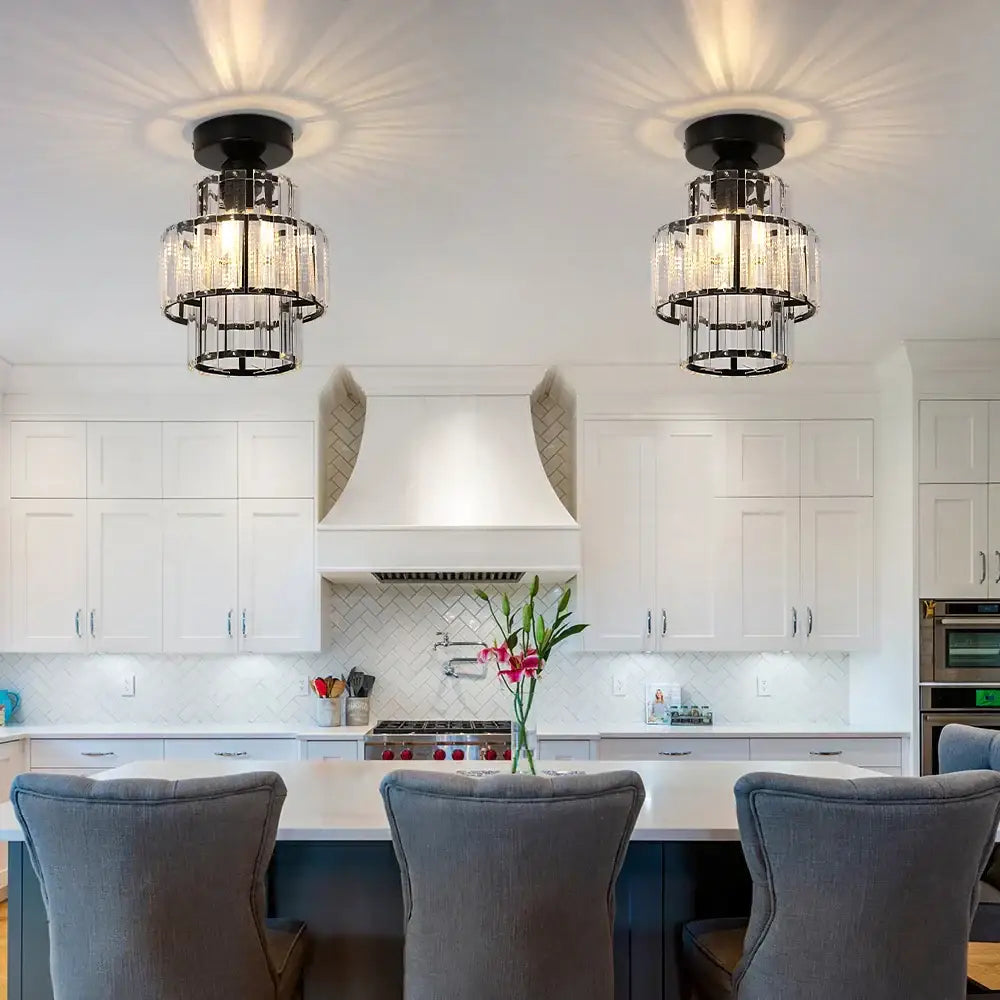 Black metal decorbites crystal chandelier with clear crystal accents modern LED ceiling lamp for living room and lobby