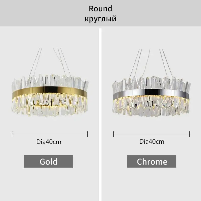 Gold and chrome round DecorBites crystal chandelier with crystal droplets for modern living room lighting