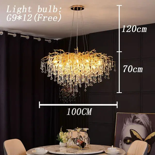 Golden branch-style decorbites crystal chandelier with dangling crystal droplets modern led luxury lighting for living room