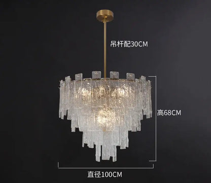 Decorbites crystal chandelier with brass-finished rod and clear textured glass tiers for elegant home lighting