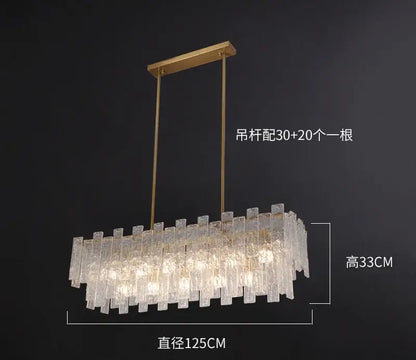 Gold-toned rectangular decorbites crystal chandelier with cascading clear glass crystal rods for home decor lighting
