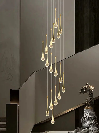 Golden teardrop-shaped decorbites crystal chandelier pendant light with clear glass accents for villa living room and attic