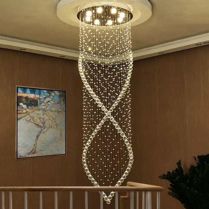 Decorbites crystal chandelier with clear faceted beads and spiral design modern led light for villa hall staircase