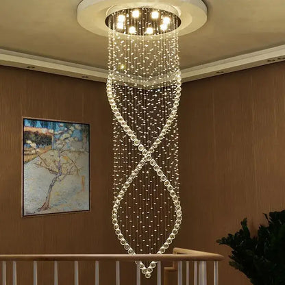 Decorbites crystal chandelier with clear faceted beads and spiral design modern led light for villa hall staircase