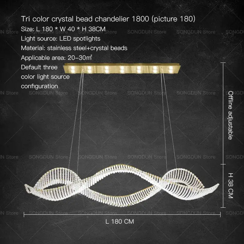 Decorbites crystal chandelier with gold stainless steel frame and white double-spiral beads for modern luxury lighting