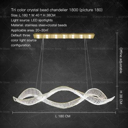 Decorbites crystal chandelier with gold stainless steel frame and white double-spiral beads for modern luxury lighting