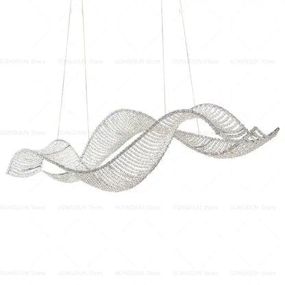 Silver modern wave-shaped decorbites crystal chandelier with delicate mesh design for luxury dining and bar lighting