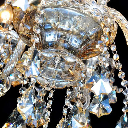 DecorBites crystal chandelier featuring a sparkling crystal design with intricate cut glass and faceted beads for bedroom lighting