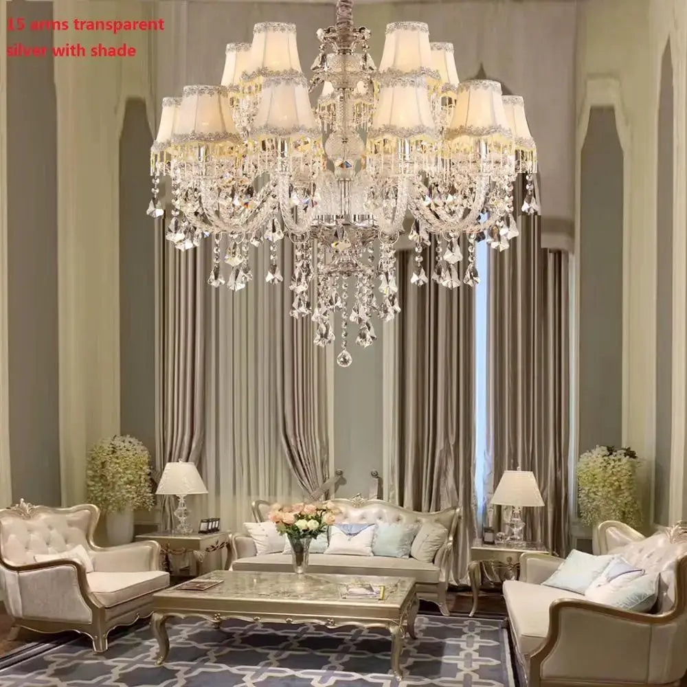 Decorbites crystal chandelier with multiple tiers of clear glass shades and crystals for modern living bedroom lighting