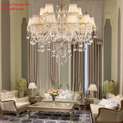 Decorbites crystal chandelier with multiple tiers of clear glass shades and crystals for modern living bedroom lighting