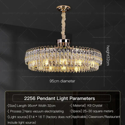 Decorbites crystal chandelier with 95cm diameter gold-toned frame and cascading k9 crystal prisms for modern luxury spaces