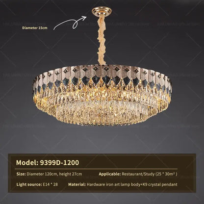 Gold-toned decorbites crystal chandelier with decorative iron art body and cascading k9 crystal pendants for elegant spaces