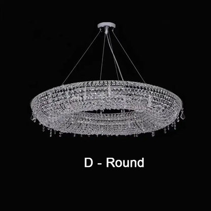 DecorBites crystal chandelier with clear faceted crystals and teardrop pendants for modern luxury lighting