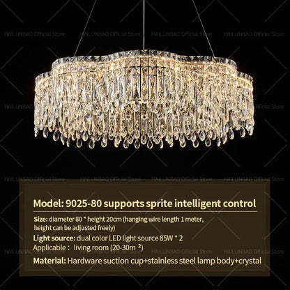 Elegant decorbites crystal chandelier with stainless steel frame and cascading teardrop crystals for modern luxury lighting