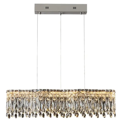 Modern rectangular decorbites crystal chandelier with sleek chrome finish and cascading clear crystal teardrops for luxury lighting